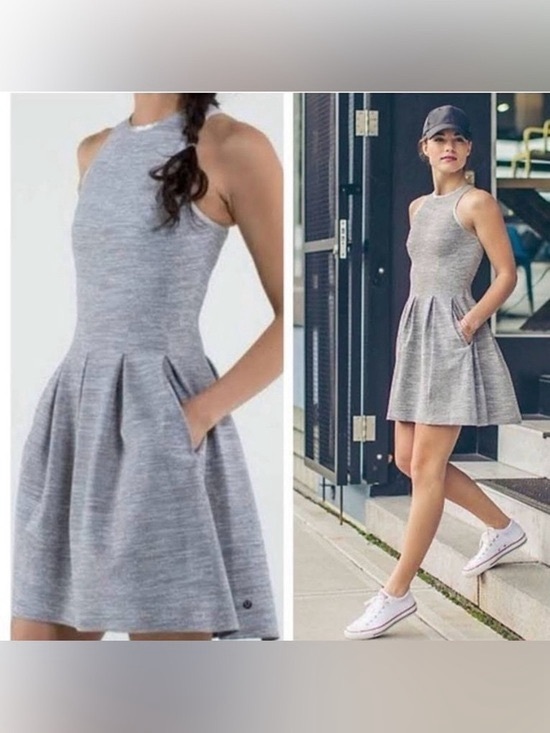 lululemon athletica Dresses & Skirts - LULULEMON Here to There Pleated Dress Sleeveless Heather Gray Fit & Flare Size 6